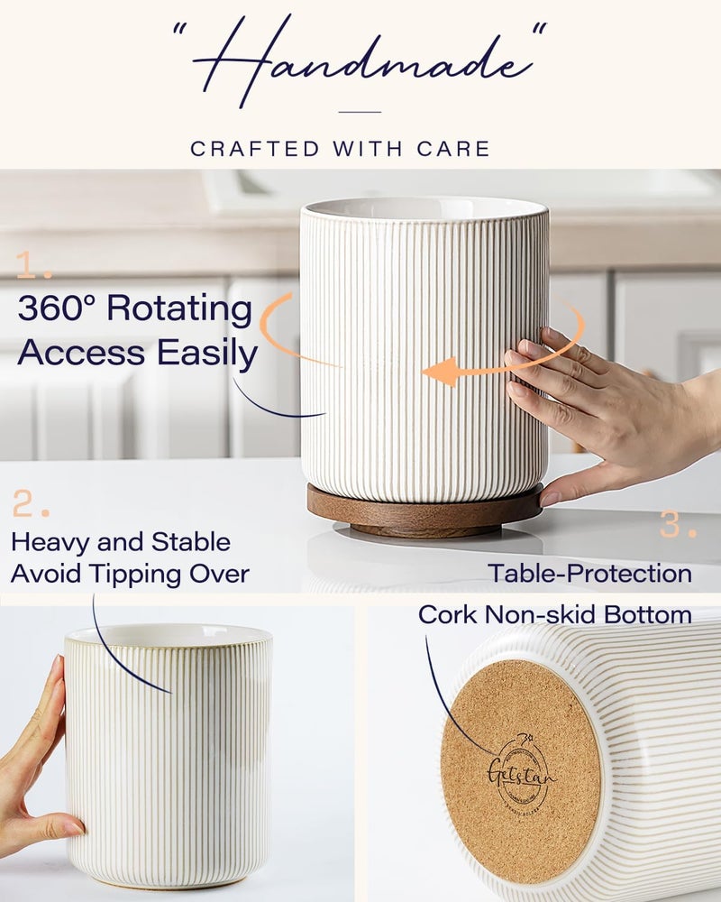 GET STAR 7.9" Extra Large Utensil Holder for Kitchen Counter,360°Rotating Ceramic Utensils Crocks Utensil Organizer for Spatula Farmhouse Kitchen Decor - Image 3